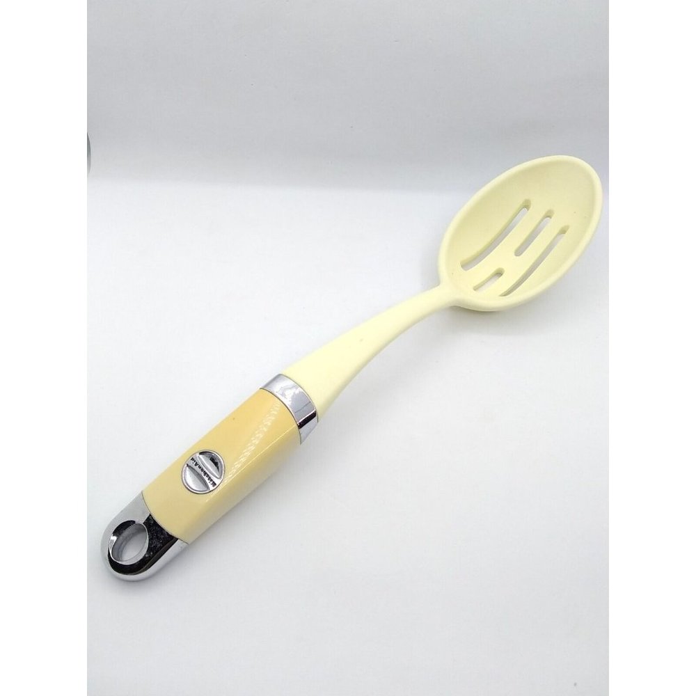 KitchenAid Heavy Duty thick Rubber  cream/yellow Slotted spoon utensil 13.25"